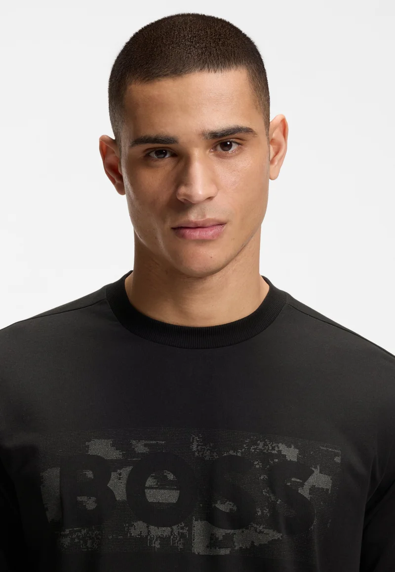 BOSS Black Stretch-cotton T-shirt with logo artwork for Men | Best Price UAE