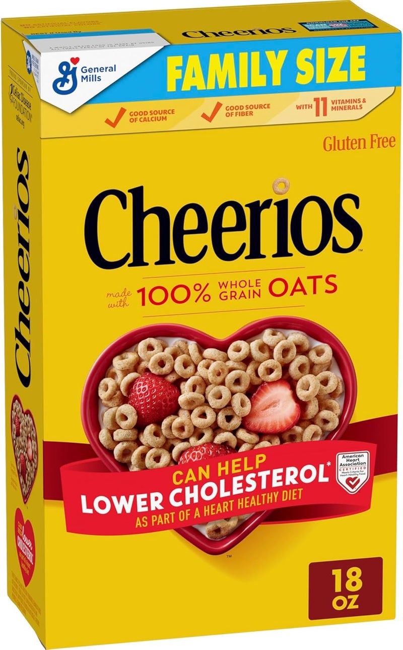 Cheerios شيريُوس حبوب الإفطار الصحية للقلب خالية من الجلوتين مع الشوفان الكامل، حجم عائلي، 18 أونصة - Image 1