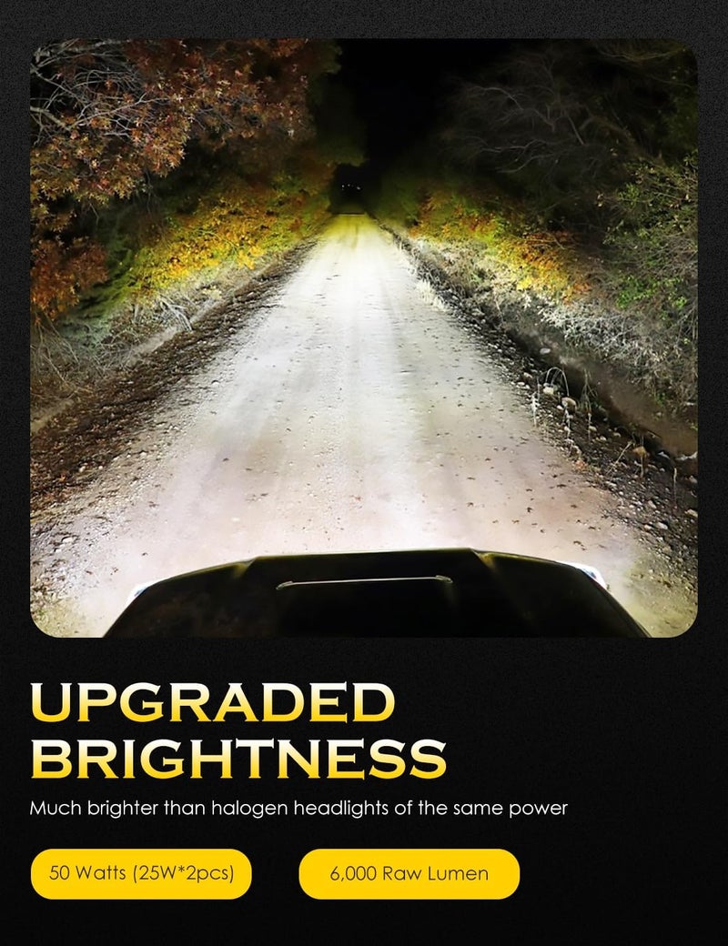GLOBLED 3 Inch LED Driving Lights 2Pcs 50W LED Pod Lights Off Road Lights Combo Beam 6000 LM Super bright Waterproof Work Lights Compatible with Trucks Pickup Motorcycle SUV ATV UTV 4x4 - Image 2