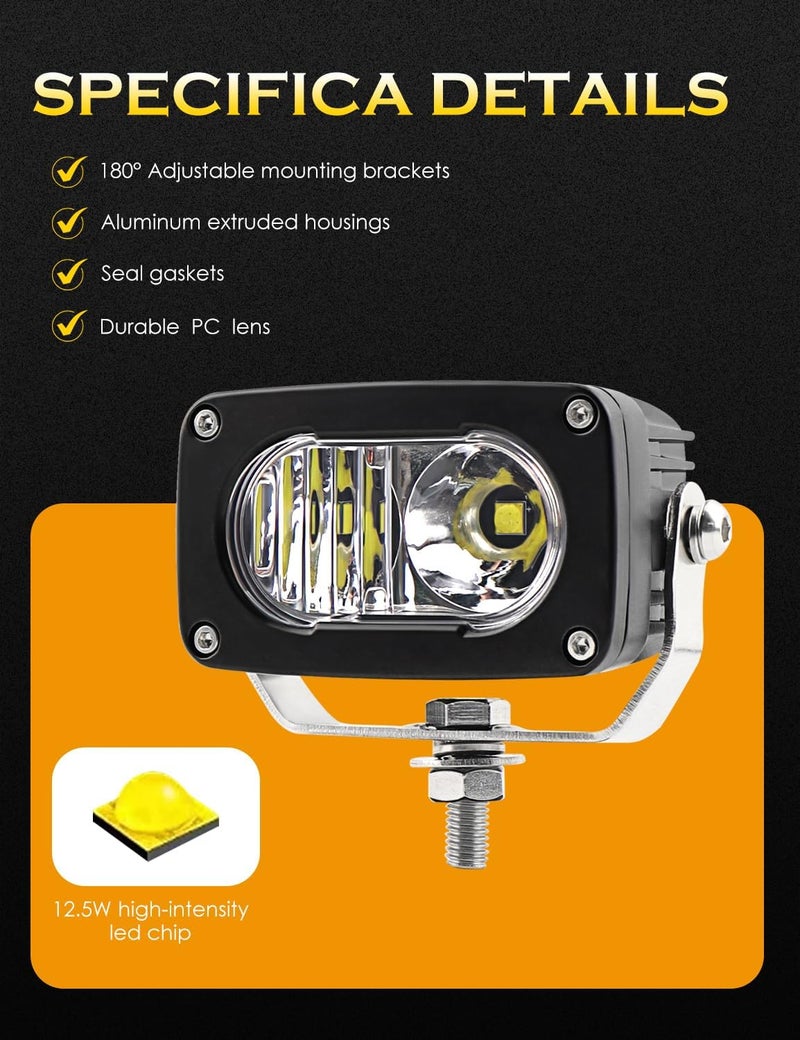 GLOBLED 3 Inch LED Driving Lights 2Pcs 50W LED Pod Lights Off Road Lights Combo Beam 6000 LM Super bright Waterproof Work Lights Compatible with Trucks Pickup Motorcycle SUV ATV UTV 4x4 - Image 4