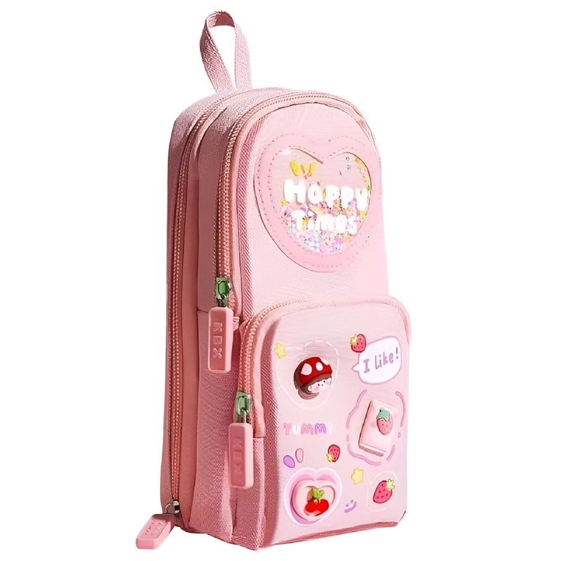 Baethan Kawaii Pencil Pouch 3 Compartment Cute Pencil Poucha Aesthetic Pencil for Erasers+Pink Free for Pencil Pouch Multifunctional Stationery Organizer for School Office (Erasers+Pink) - Image 2