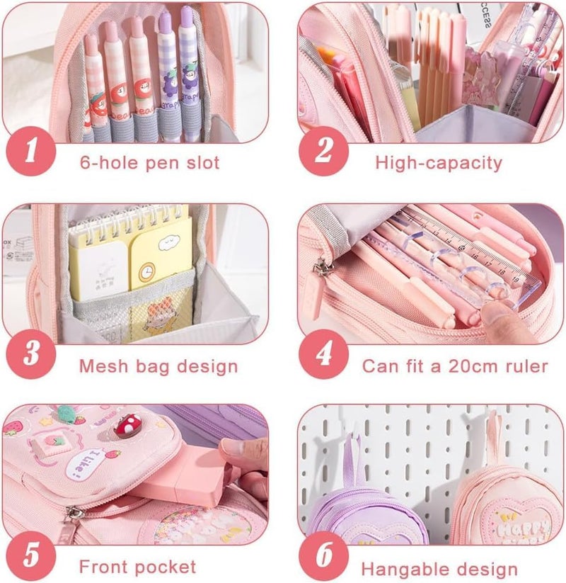 Baethan Kawaii Pencil Pouch 3 Compartment Cute Pencil Poucha Aesthetic Pencil for Erasers+Pink Free for Pencil Pouch Multifunctional Stationery Organizer for School Office (Erasers+Pink) - Image 4