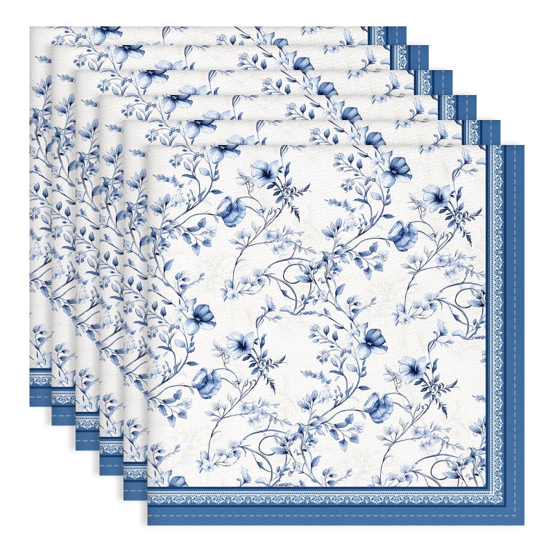 Arquiel Blue Rose Watercolor Floral Print Cloth Napkins 100% Cotton, 18" X 18" Dinner Napkins Cloth Set, Washable Napkins for Home, Kitchen, Dinner, Party, Wedding, Cocktail, Set of 6 - Image 1