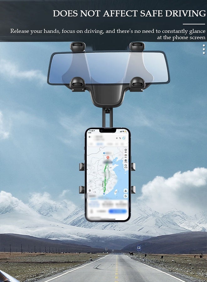 حامل هاتف بمرآة الرؤية الخلفية للسيارة - حامل هاتف للسيارة قابل للدوران 360 درجة وقابل للسحب مع طول قابل للتعديل، حامل هاتف بمرآة الرؤية الخلفية متعدد الوظائف لجميع الهواتف المحمولة وجميع السيارات - Image 4