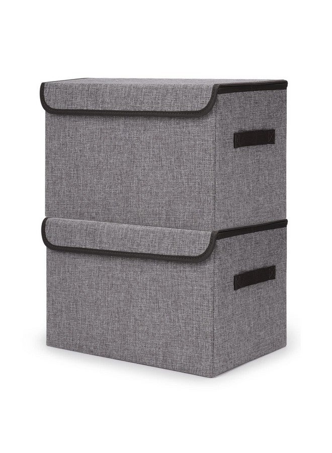 Bagnizer Large 42 Quarts Fabric Storage Bins with Lids [2-Pack] Linen Collapsible Foldable Storage Cubes, Closet Organizer Containers boxes with Handles for Home Office (16.7 x 12 x 12, Gray) - Image 1