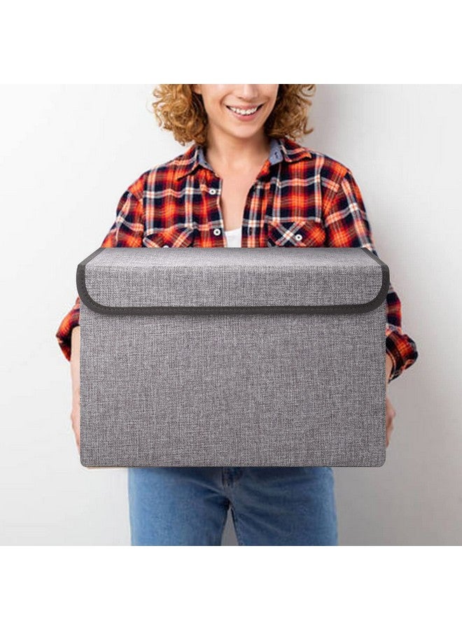 Bagnizer Large 42 Quarts Fabric Storage Bins with Lids [2-Pack] Linen Collapsible Foldable Storage Cubes, Closet Organizer Containers boxes with Handles for Home Office (16.7 x 12 x 12, Gray) - Image 4