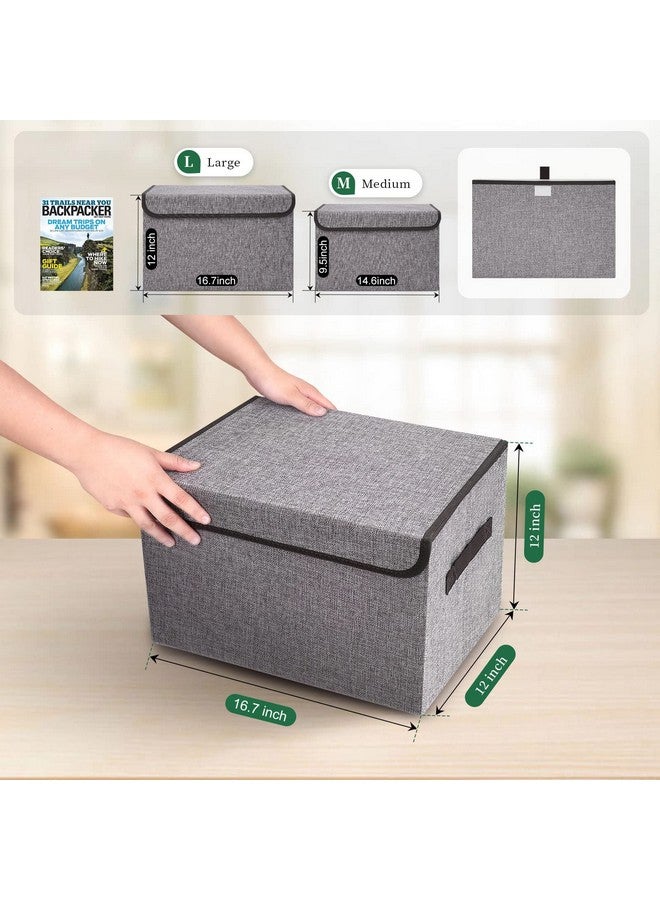 Bagnizer Large 42 Quarts Fabric Storage Bins with Lids [2-Pack] Linen Collapsible Foldable Storage Cubes, Closet Organizer Containers boxes with Handles for Home Office (16.7 x 12 x 12, Gray) - Image 2