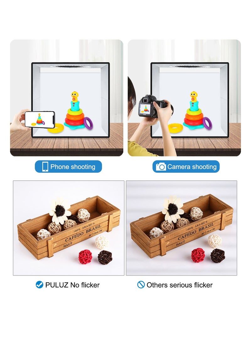 PULUZ - Foldable Portable Photography Shooting Box,Photo Lighting Studio with 3 Modes Dual Color Temperature Ring Light and 12 Color Backdrops - Image 1