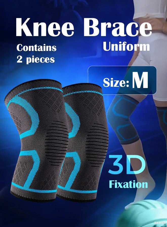 X spring Knee Pain Relief, 2-Pack Knee Pain, Weightlifting Knee Compression Sleeve, Knee Support, Elastic Wrap Knee Pain for Knee (Size M, Blue) - Image 1