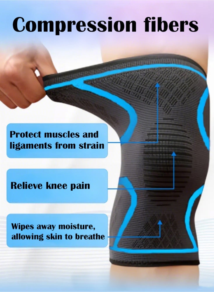 X spring Knee Pain Relief, 2-Pack Knee Pain, Weightlifting Knee Compression Sleeve, Knee Support, Elastic Wrap Knee Pain for Knee (Size M, Blue) - Image 2