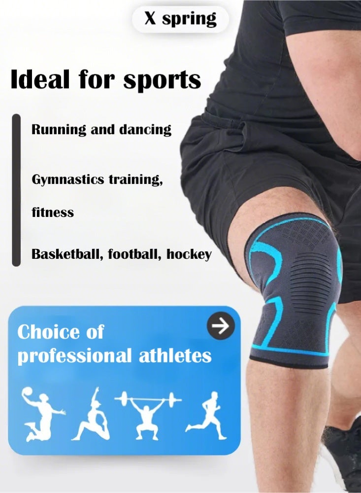 X spring Knee Pain Relief, 2-Pack Knee Pain, Weightlifting Knee Compression Sleeve, Knee Support, Elastic Wrap Knee Pain for Knee (Size M, Blue) - Image 4