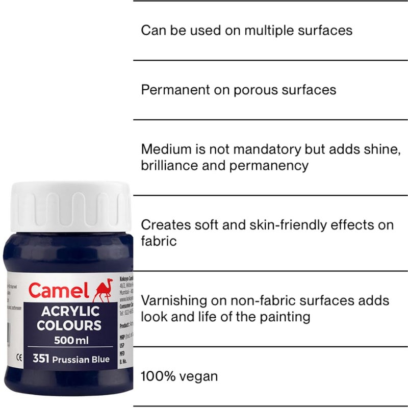 Camel Fabrica Acrylic Colours Prussian Blue 500ML - Image 3