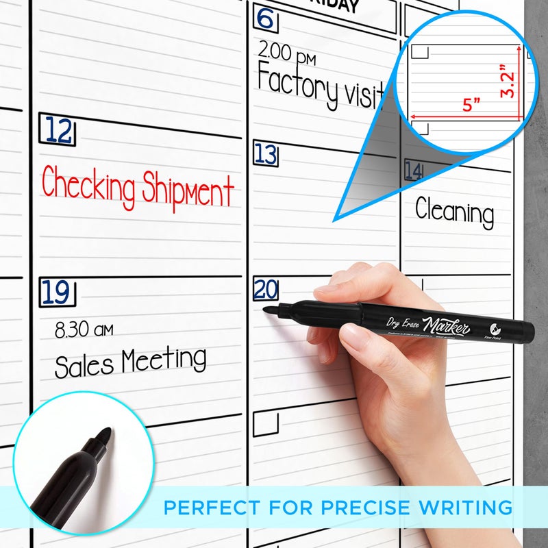 Scribbledo Large 24"x36" White Board Calendar Dry Erase for Wall Big Dry Erase Wall Calendar Monthly Large Wall Calendar Dry Erase Board Planner Includes 6 Markers Eraser Push Pins & Mounting Tape - Image 4