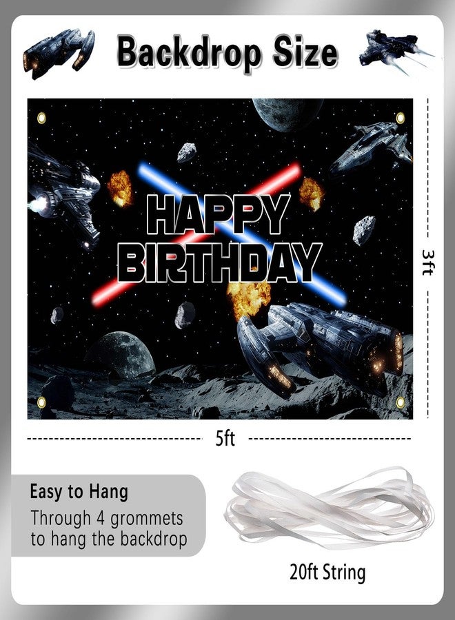 Heboland Space Battleship Wars Themed Birthday Decorations Backdrop Banner, Large Size 3 x 5Ft Star Galaxy Universe Background Banner for Baby Boys Kids Party Decorations - Image 5