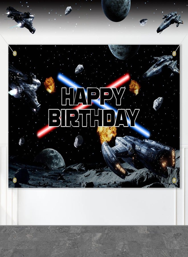 Heboland Space Battleship Wars Themed Birthday Decorations Backdrop Banner, Large Size 3 x 5Ft Star Galaxy Universe Background Banner for Baby Boys Kids Party Decorations - Image 1