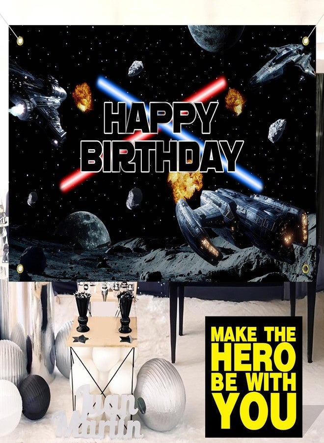 Heboland Space Battleship Wars Themed Birthday Decorations Backdrop Banner, Large Size 3 x 5Ft Star Galaxy Universe Background Banner for Baby Boys Kids Party Decorations - Image 3