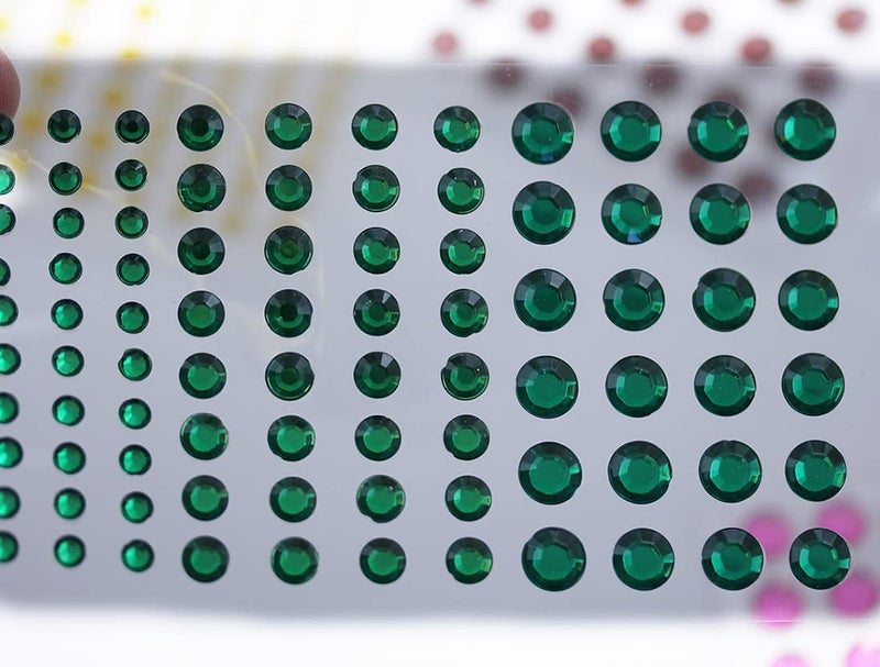 Green Emerald Self Adhesive Acrylic Rhinestones 3 Sizes 4mm 6mm 8mm Plastic Face Gems Stick On Body Jewels Hair Crystals for DIY Cards and Invitations Crafts Bling Sticker  5 Sheets  480PCS