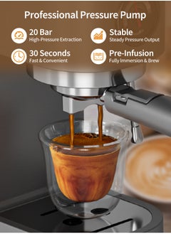 Walphin Espresso Machine Coffee Maker Cappuccino Machine Latte Machine 20Bar 1350W 1200Ml Water Tank with Milk Frother Steam Wand for Home and Office Dormitory Hotel  - Image 2