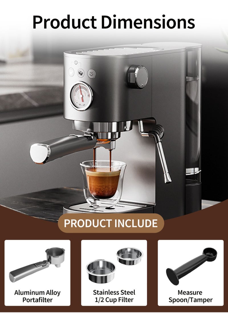 Walphin - Espresso Machine Coffee Maker Cappuccino Machine Latte Machine 20Bar 1350W 1200Ml Water Tank with Milk Frother Steam Wand for Home and Office Dormitory Hotel - Image 1