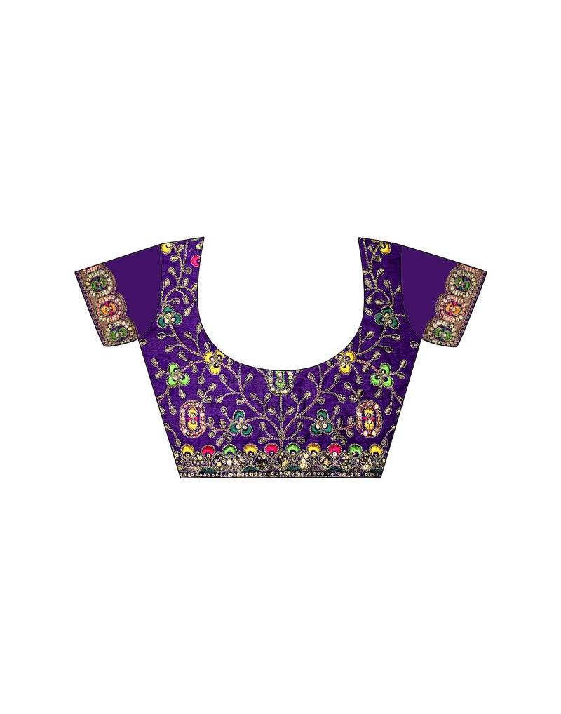 SIRIL Women's Bandhani Printed Georgette Sequence Lace Scalloped Border Saree with Unstitched Blouse Piece (4303S931_Purple) - Image 4