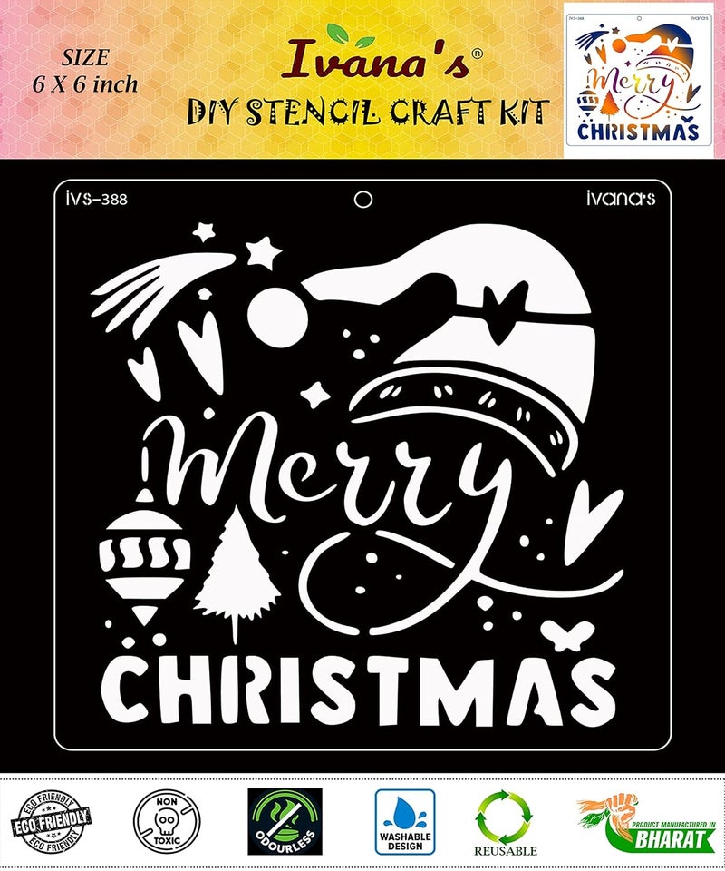 ivana's Ivana's Christmas Decortion Stencil for Art & Craft, Reusable DIY Decorative Stencil for Painting on Canvas, Fabric, Cloth, Paper, Glass, Furniture and Wall, Size - 6 x 6 inch, IVS-388  - Image 1