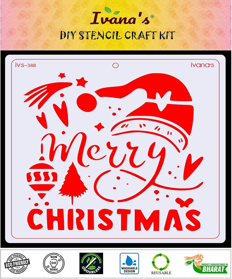 ivana's Ivana's Christmas Decortion Stencil for Art & Craft, Reusable DIY Decorative Stencil for Painting on Canvas, Fabric, Cloth, Paper, Glass, Furniture and Wall, Size - 6 x 6 inch, IVS-388  - Image 2