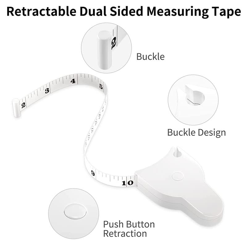 H K J House Body Measuring Tape 60 Inch Weight Loss Retractable Measure Tape with Lock Pin and Push Button for Fitness Tailor Sewing White - Image 3
