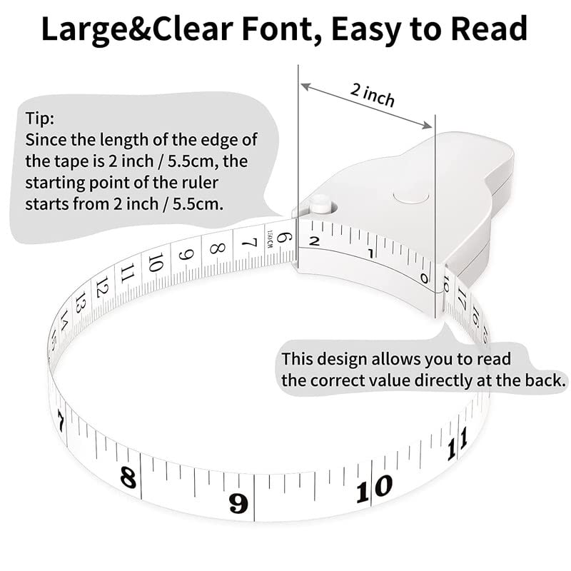 H K J House Body Measuring Tape 60 Inch Weight Loss Retractable Measure Tape with Lock Pin and Push Button for Fitness Tailor Sewing White - Image 4