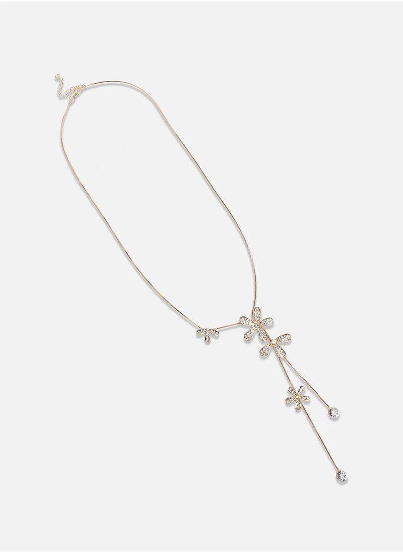 SOHI Flower Drop Negligee Necklace - Chalice Silver-Colour