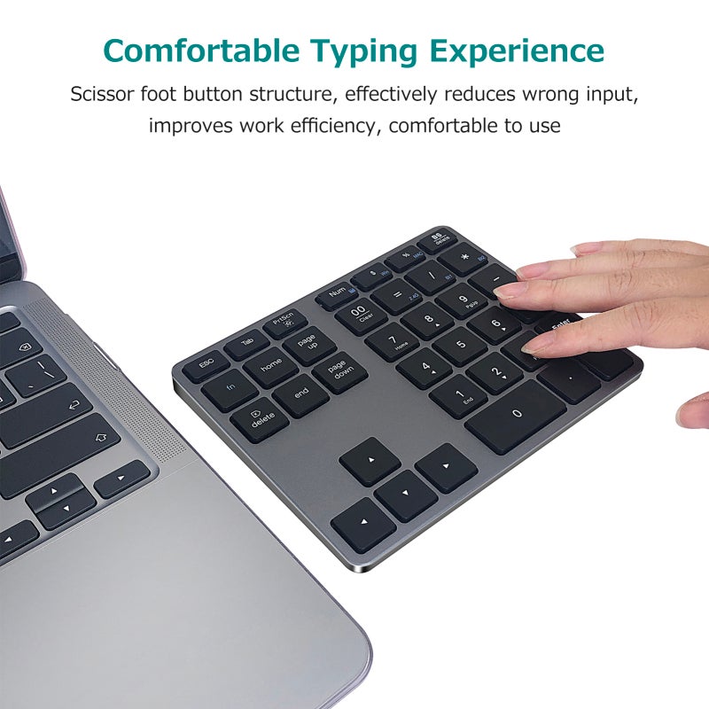 2.4G+BT5.0 Dual-mode Numeric Keyboard 35 Keys Financial Accounting Keyboard Aluminum Alloy Shell Built-in 300mAh Battery Black - Image 3