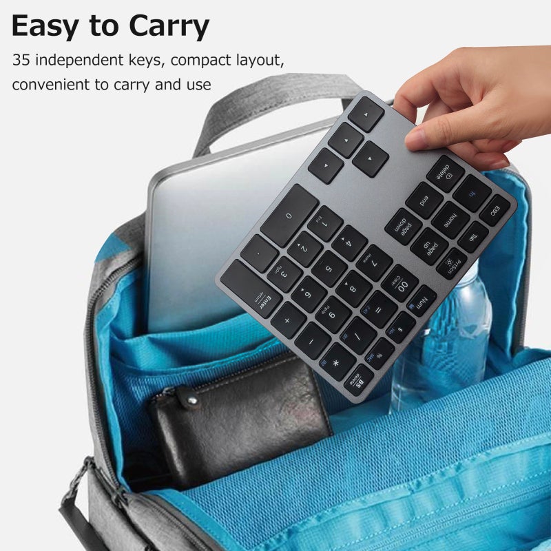 2.4G+BT5.0 Dual-mode Numeric Keyboard 35 Keys Financial Accounting Keyboard Aluminum Alloy Shell Built-in 300mAh Battery Black - Image 5