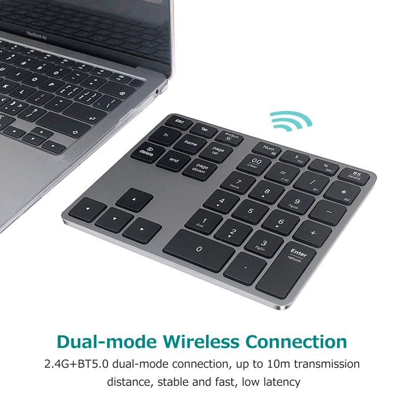 2.4G+BT5.0 Dual-mode Numeric Keyboard 35 Keys Financial Accounting Keyboard Aluminum Alloy Shell Built-in 300mAh Battery Black - Image 4