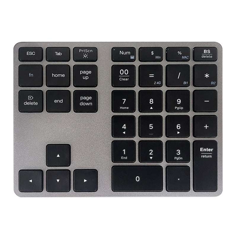 2.4G+BT5.0 Dual-mode Numeric Keyboard 35 Keys Financial Accounting Keyboard Aluminum Alloy Shell Built-in 300mAh Battery Black - Image 1
