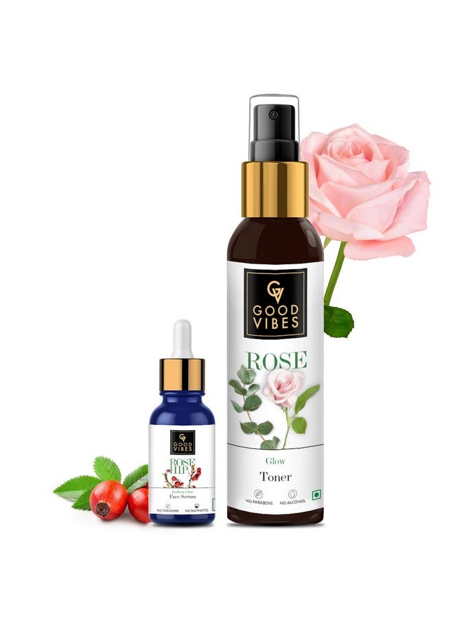 Good Vibes Radiant Glow Face Serum - Rose Hip (10 ml) and Good Vibes Toner - Rose Glow (120 ml) Combo - Image 1