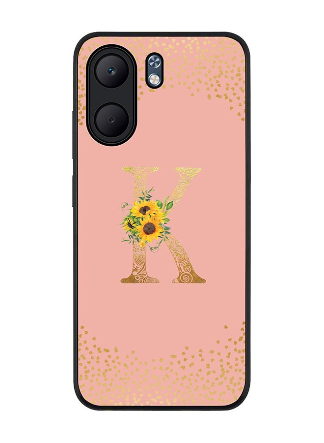 For Oppo A5x 5G / A5x 4G Case,Slim fit Camera Protection, Shockproof Thin Phone cover  - Custom Floral Monogram - K  (Rose Pink )