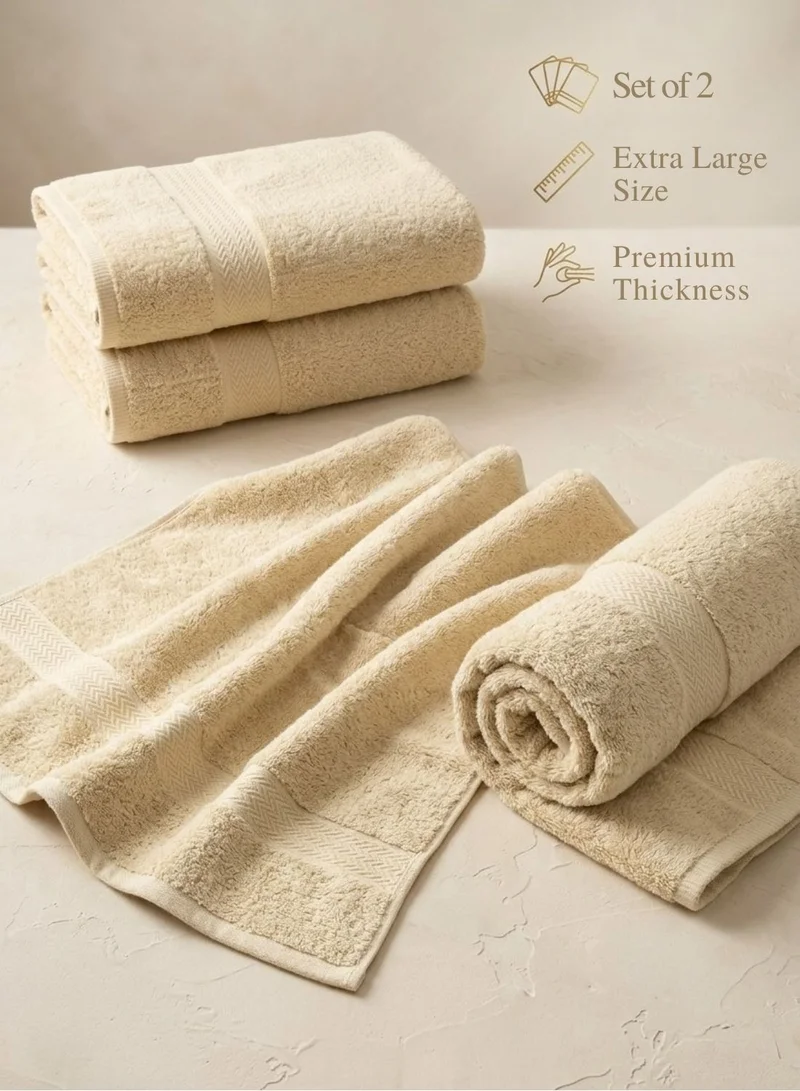 1Chase Beige Luxury Cotton Bath Towels – Set of 2 Large Beige Towels | 70x140 cm, 600 GSM, Ultra-Soft & Absorbent Hotel & Spa Quality  | Best Price UAE