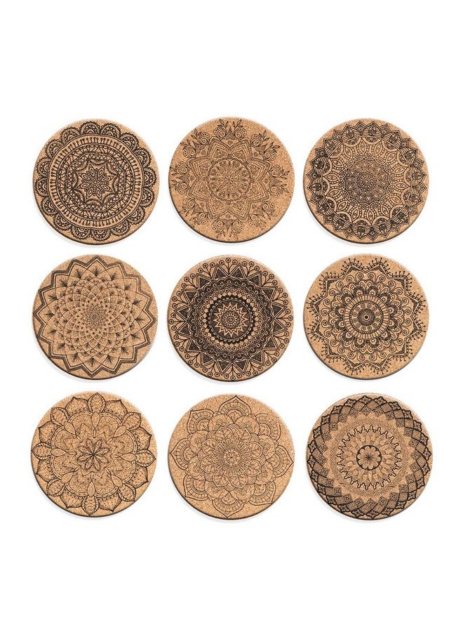 سوليبي قواعد أكواب من الفلين من سوليبي، قابلة لإعادة الاستخدام، مجموعة قواعد أكواب دائرية من الفلين للمنزل والمكتب والبار والمطعم - 4 بوصات (عبوة من 9 قطع) - Image 1