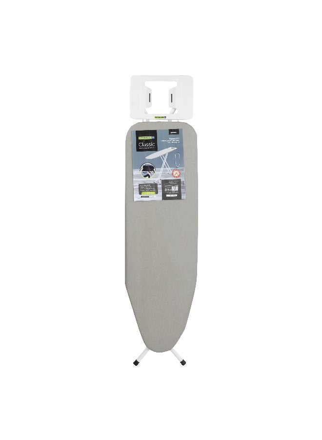 Royalford RF10089 Metalic Coated Classic Ironing Board - Adjustable Height 139 CM |  Width 34 CM | Length 110 CM|  Durable Heat Resistant Cotton Cover with 8mm Foam Pad for Large Size | Foldable Design | Non Slip Feet | Grey/White - Image 2