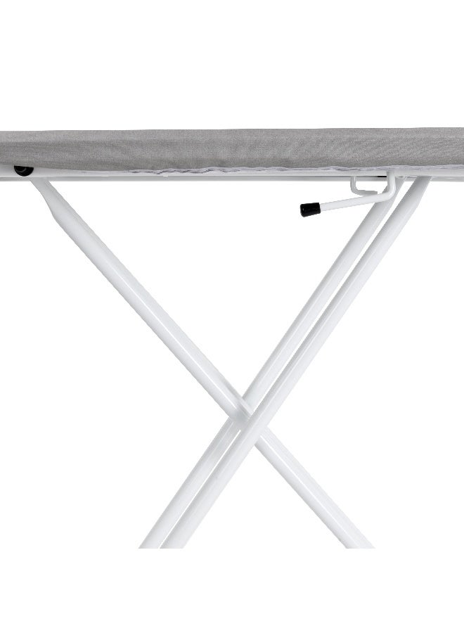 Royalford RF10089 Metalic Coated Classic Ironing Board - Adjustable Height 139 CM |  Width 34 CM | Length 110 CM|  Durable Heat Resistant Cotton Cover with 8mm Foam Pad for Large Size | Foldable Design | Non Slip Feet | Grey/White - Image 4
