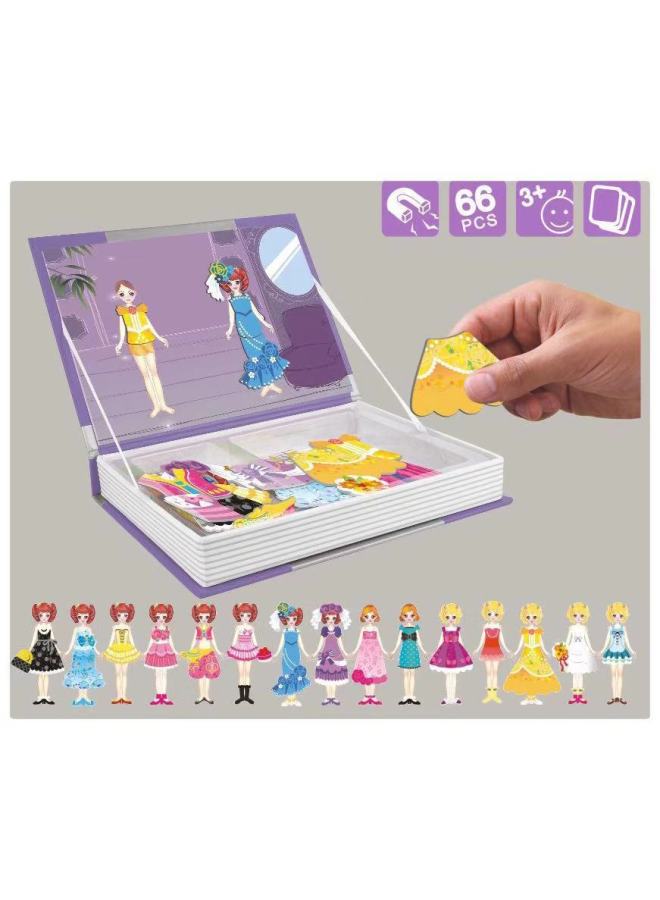 Hot Sale French Little Red Book Dress Baby DIY Assembled Magnetic Book Magnetic Sticker 3D Early Education Puzzle-Color:Gorgeous Princess Dress Up Baby - Image 1