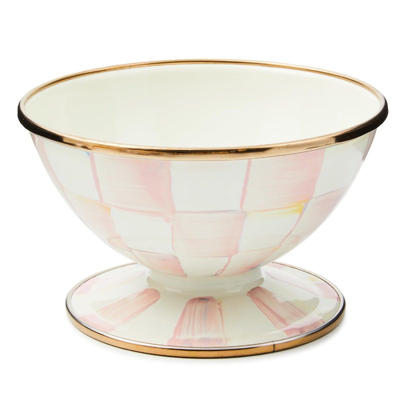 mackenzie childs MACKENZIE-CHILDS Enamel Ice Cream Bowl, Serving Bowl for Entertaining, 2-Cup Capacity, Pink-and-White Rosy Check - Image 1