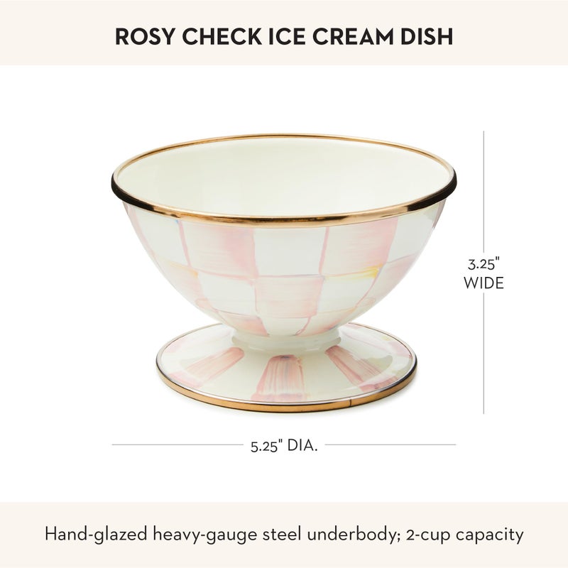 mackenzie childs MACKENZIE-CHILDS Enamel Ice Cream Bowl, Serving Bowl for Entertaining, 2-Cup Capacity, Pink-and-White Rosy Check - Image 4