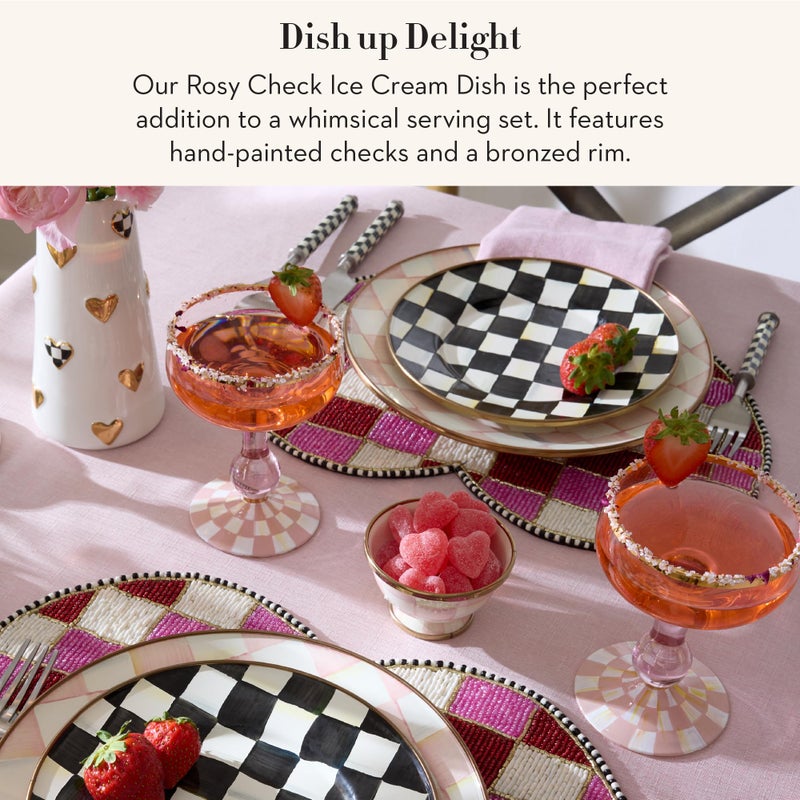 mackenzie childs MACKENZIE-CHILDS Enamel Ice Cream Bowl, Serving Bowl for Entertaining, 2-Cup Capacity, Pink-and-White Rosy Check - Image 2