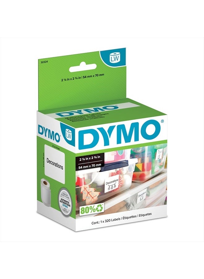 Dymo Authentic LW Large Multi-Purpose Labels for LabelWriter Label Printers, White, 2-1/8'' x 2-3/4'', 1 roll of 320 (30324) - Image 1
