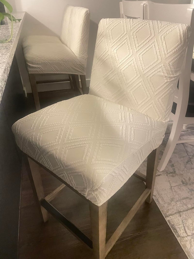 SearchI Water Repellent Bar Stool Covers Set of 4, Stretch Washable Barstool Seat Covers, Counter Height Chair Covers for Kitchen Dining Room Cafe (Beige Diamond Jacquard) - Image 4