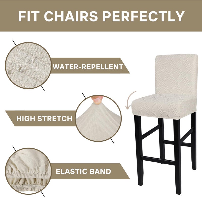 SearchI Water Repellent Bar Stool Covers Set of 4, Stretch Washable Barstool Seat Covers, Counter Height Chair Covers for Kitchen Dining Room Cafe (Beige Diamond Jacquard) - Image 3