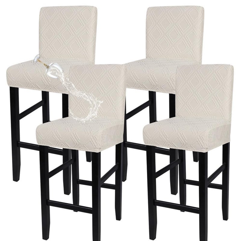 SearchI Water Repellent Bar Stool Covers Set of 4, Stretch Washable Barstool Seat Covers, Counter Height Chair Covers for Kitchen Dining Room Cafe (Beige Diamond Jacquard) - Image 1