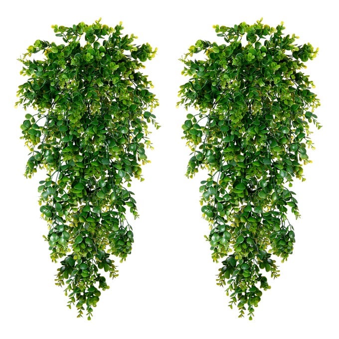 Fake Hanging Plants 2pcs 3ft Lifelike Artificial Eucalyptus Greenery for Spring Summer Decoration Faux Vine Plant for Wall Shelf Home Office Patio Indoor Outdoor Decor