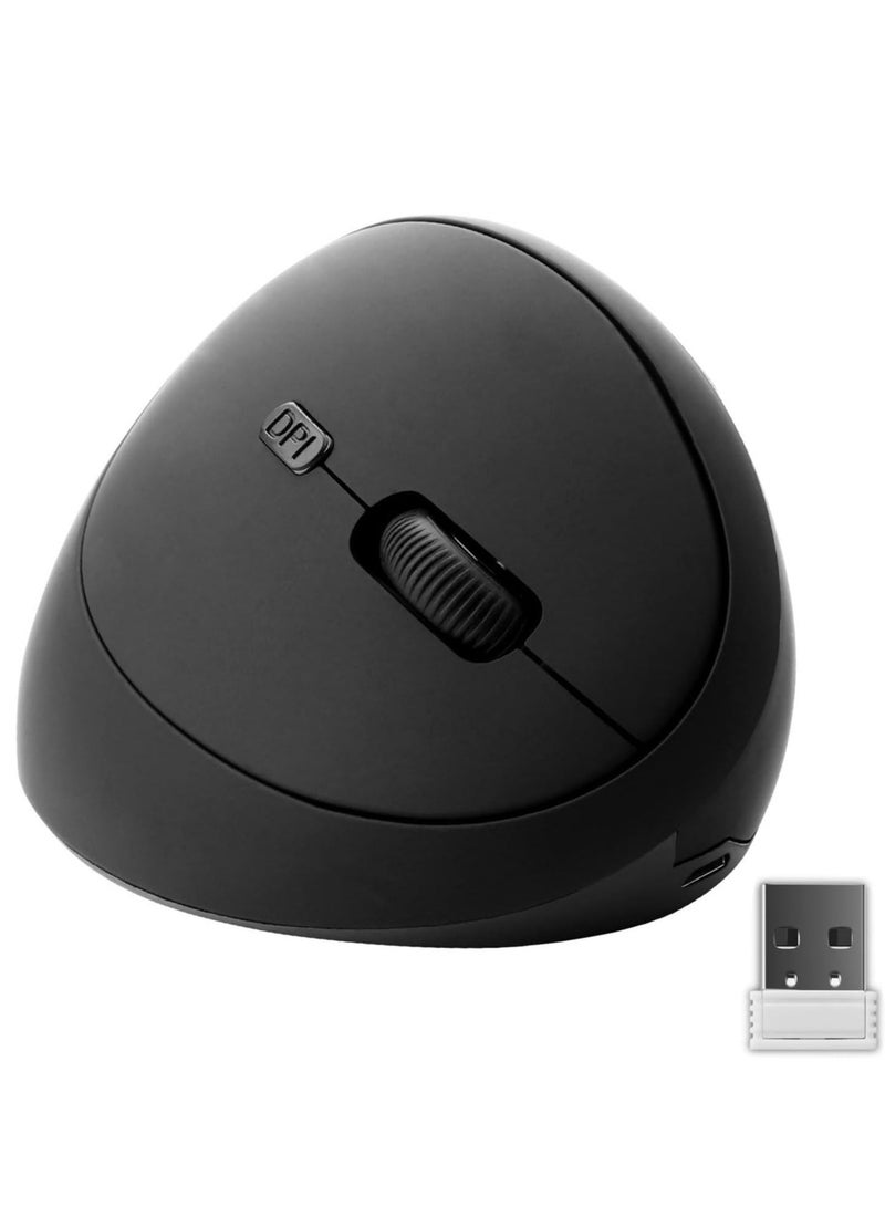 Ergonomic Wireless Vertical Mouse, Rechargeable 2.4G USB Portable Silent Optical Cordless Mouse with 6 Buttons 3 Adjustable DPI (800-1200-1600) for PC Desktop Laptop Notebook (Black)