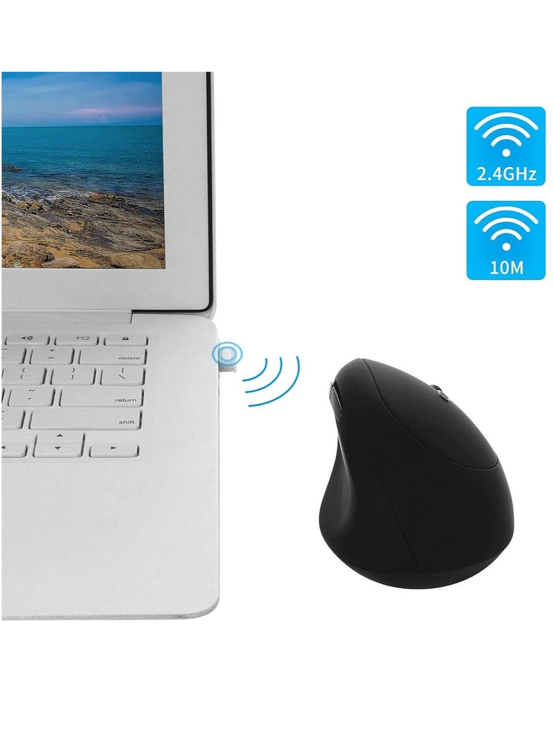 Ergonomic Wireless Vertical Mouse, Rechargeable 2.4G USB Portable Silent Optical Cordless Mouse with 6 Buttons 3 Adjustable DPI (800-1200-1600) for PC Desktop Laptop Notebook (Black)